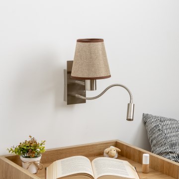 Brilagi - LED Flexibilní nástěnná lampa NUBILA 1xE27/25W/230V + LED/3W matný chrom/hnědá