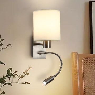 Brilagi - LED Flexibilní nástěnná lampa NUBILA 1xE27/25W/230V + LED/3W matný chrom/krémová