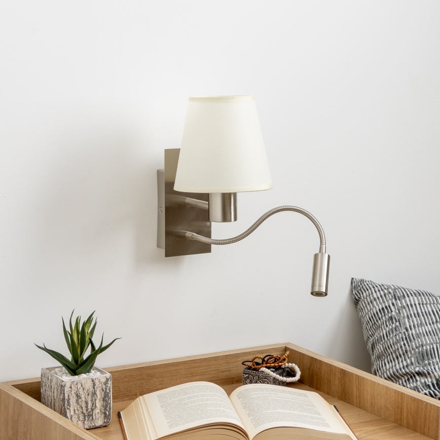 Brilagi - LED Flexibilní nástěnná lampa NUBILA 1xE27/25W/230V + LED/3W matný chrom/krémová