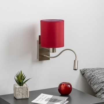 Brilagi - LED Flexibilní nástěnná lampa NUBILA 1xE27/25W/230V + LED/3W matný chrom/pompejská červená