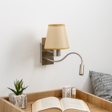 Brilagi - LED Flexibilní nástěnná lampa NUBILA 1xE27/25W/230V + LED/3W matný chrom/světle hnědá