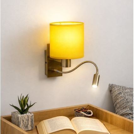 Brilagi - LED Flexibilní nástěnná lampa NUBILA 1xE27/25W/230V + LED/3W mosaz/žlutá