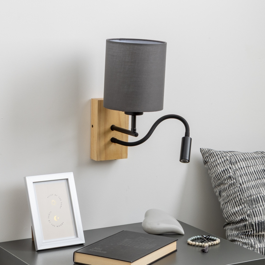 Brilagi - LED Flexibilní nástěnná lampa NUBILA WOOD 1xE27/25W/230V + LED/3W dub/antracit