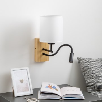 Brilagi - LED Flexibilní nástěnná lampa NUBILA WOOD 1xE27/25W/230V + LED/3W dub/bílá