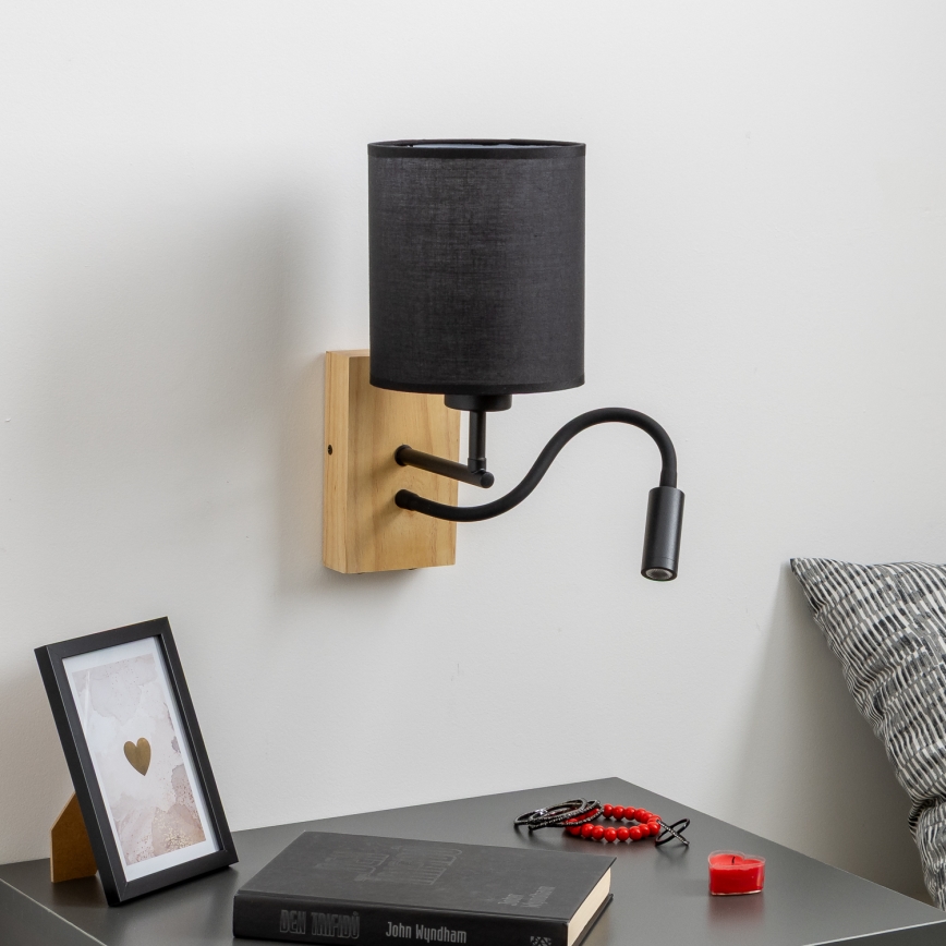 Brilagi - LED Flexibilní nástěnná lampa NUBILA WOOD 1xE27/25W/230V + LED/3W dub/černá