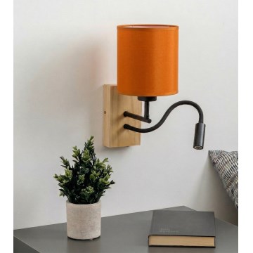 Brilagi - LED Flexibilní nástěnná lampa NUBILA WOOD 1xE27/25W/230V + LED/3W dub/černá/oranžová