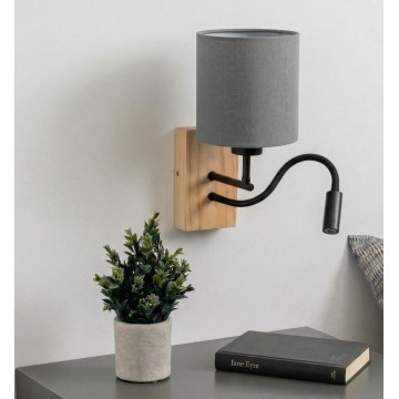Brilagi - LED Flexibilní nástěnná lampa NUBILA WOOD 1xE27/25W/230V + LED/3W dub/černá/světle šedá