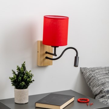 Brilagi - LED Flexibilní nástěnná lampa NUBILA WOOD 1xE27/25W/230V + LED/3W dub/červená