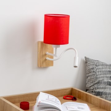 Brilagi - LED Flexibilní nástěnná lampa NUBILA WOOD 1xE27/25W/230V + LED/3W dub/červená