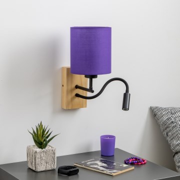 Brilagi - LED Flexibilní nástěnná lampa NUBILA WOOD 1xE27/25W/230V + LED/3W dub/fialová