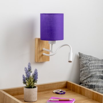 Brilagi - LED Flexibilní nástěnná lampa NUBILA WOOD 1xE27/25W/230V + LED/3W dub/fialová