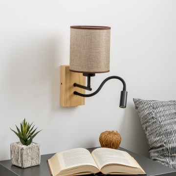 Brilagi - LED Flexibilní nástěnná lampa NUBILA WOOD 1xE27/25W/230V + LED/3W dub/hnědá