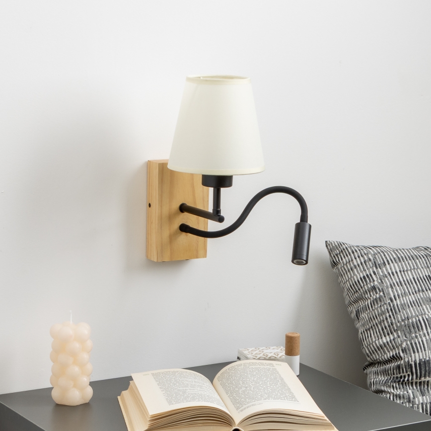 Brilagi - LED Flexibilní nástěnná lampa NUBILA WOOD 1xE27/25W/230V + LED/3W dub/krémová