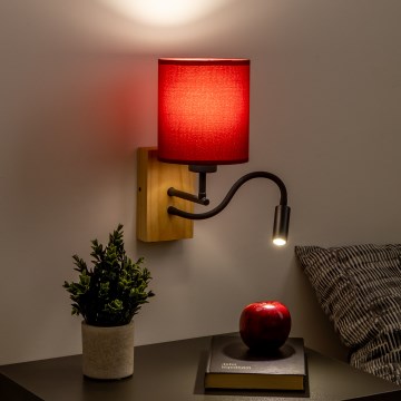 Brilagi - LED Flexibilní nástěnná lampa NUBILA WOOD 1xE27/25W/230V + LED/3W dub/pompejská červená