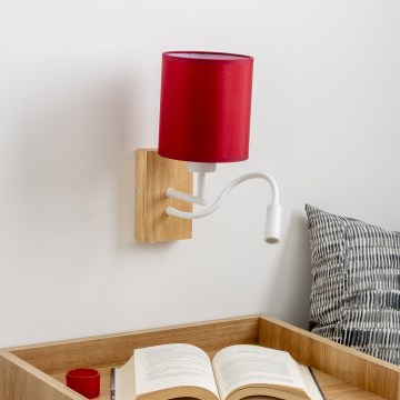 Brilagi - LED Flexibilní nástěnná lampa NUBILA WOOD 1xE27/25W/230V + LED/3W dub/pompejská červená