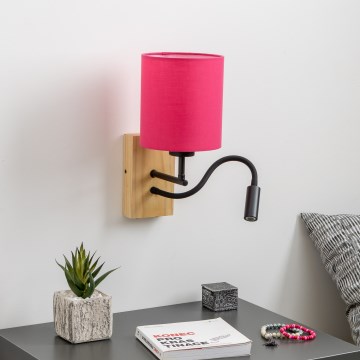 Brilagi - LED Flexibilní nástěnná lampa NUBILA WOOD 1xE27/25W/230V + LED/3W dub/růžová