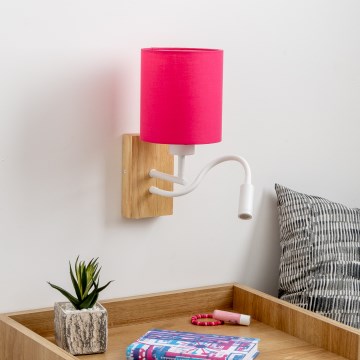 Brilagi - LED Flexibilní nástěnná lampa NUBILA WOOD 1xE27/25W/230V + LED/3W dub/růžová