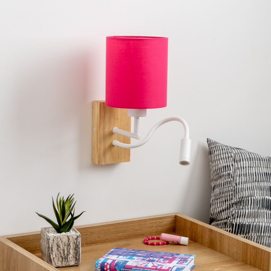 Brilagi - LED Flexibilní nástěnná lampa NUBILA WOOD 1xE27/25W/230V + LED/3W dub/růžová
