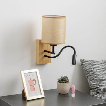 Brilagi - LED Flexibilní nástěnná lampa NUBILA WOOD 1xE27/25W/230V + LED/3W dub/světle hnědá
