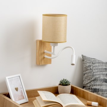 Brilagi - LED Flexibilní nástěnná lampa NUBILA WOOD 1xE27/25W/230V + LED/3W dub/světle hnědá