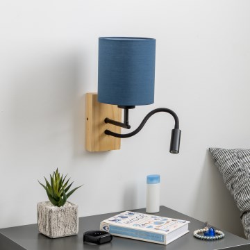 Brilagi - LED Flexibilní nástěnná lampa NUBILA WOOD 1xE27/25W/230V + LED/3W dub/tmavě modrá