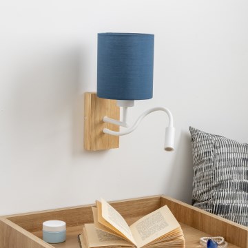 Brilagi - LED Flexibilní nástěnná lampa NUBILA WOOD 1xE27/25W/230V + LED/3W dub/tmavě modrá