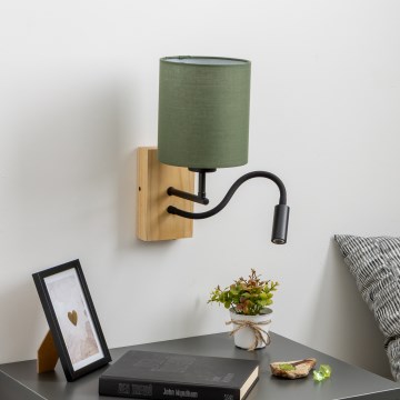 Brilagi - LED Flexibilní nástěnná lampa NUBILA WOOD 1xE27/25W/230V + LED/3W dub/zelená
