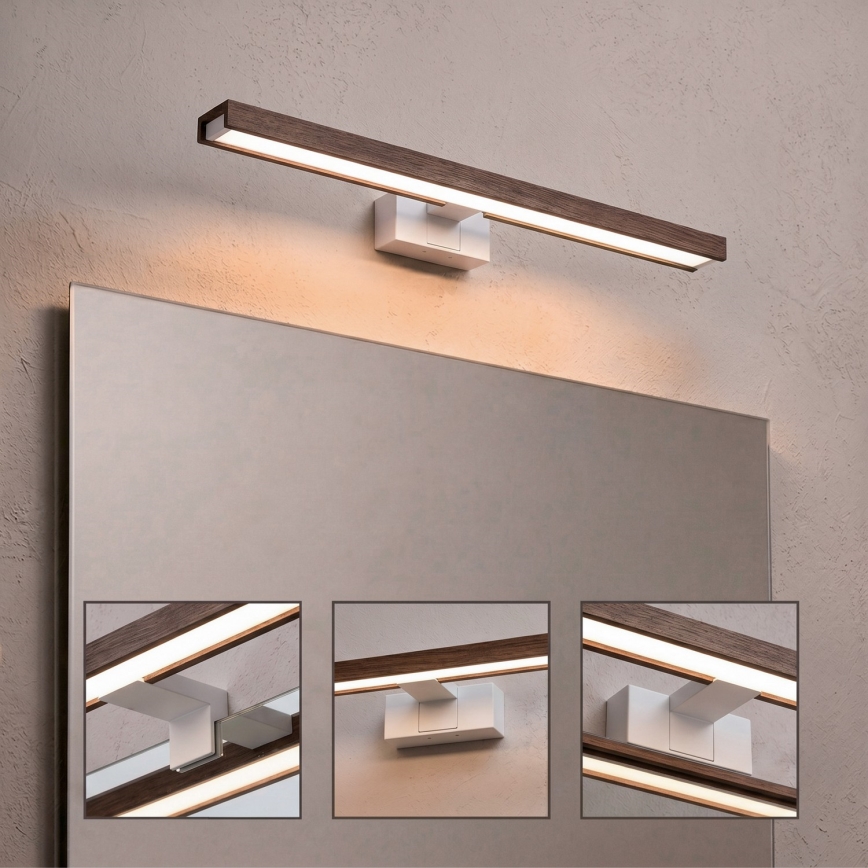 Brilagi - LED Koupelnové osvětlení zrcadla 3v1 WOODY MIRROR 3v1 LED/12W/230V 60 cm IP44 bílá/dub ořech