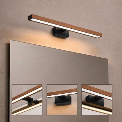 Brilagi - LED Koupelnové osvětlení zrcadla 3v1 WOODY MIRROR LED/12W/230V 60 cm IP44 černá/dub třešeň