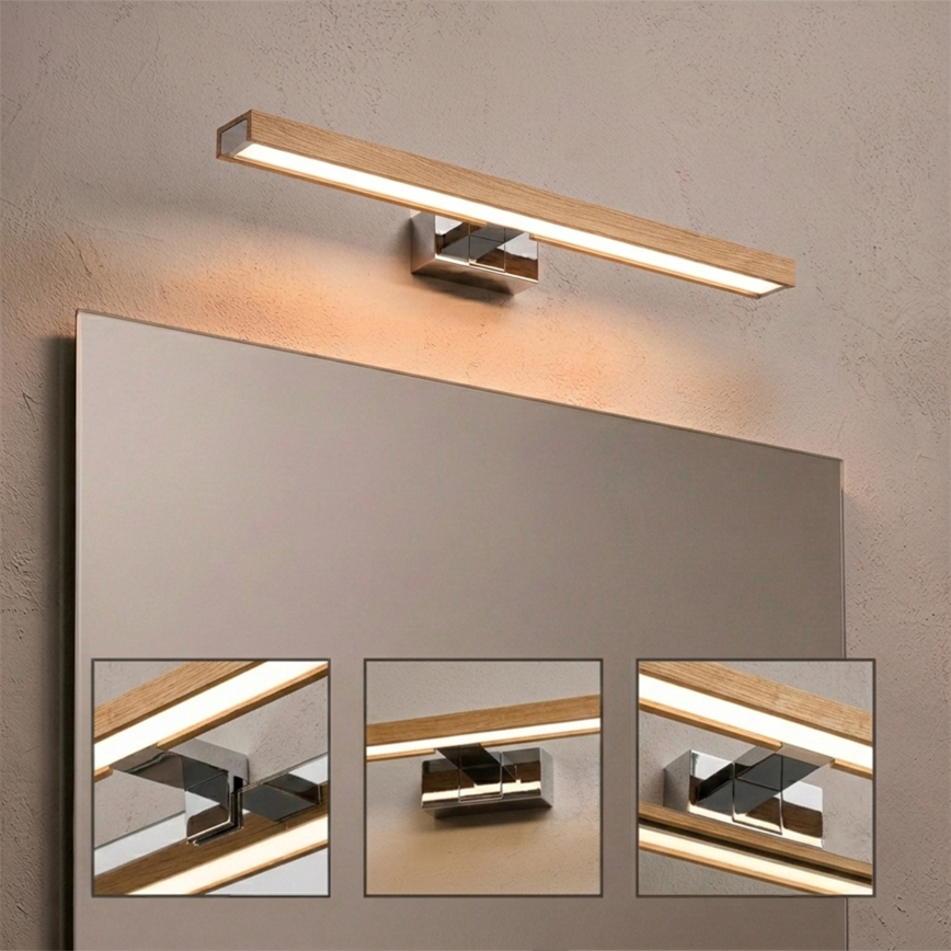 Brilagi - LED Koupelnové osvětlení zrcadla 3v1 WOODY MIRROR LED/12W/230V 60 cm IP44 lesklý chrom/dub