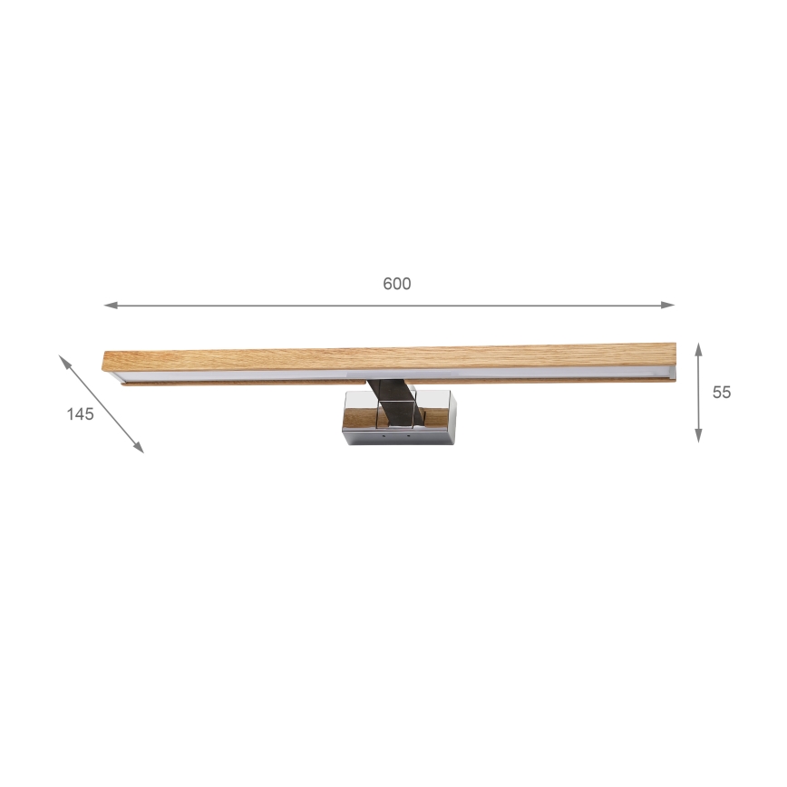 Brilagi - LED Koupelnové osvětlení zrcadla 3v1 WOODY MIRROR LED/12W/230V 60 cm IP44 lesklý chrom/dub