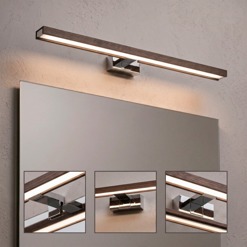 Brilagi - LED Koupelnové osvětlení zrcadla 3v1 WOODY MIRROR LED/12W/230V 60 cm IP44 lesklý chrom/dub ořech