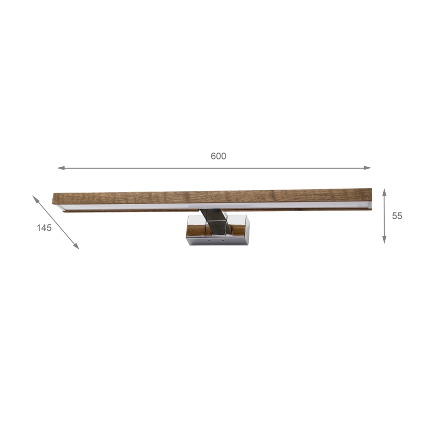 Brilagi - LED Koupelnové osvětlení zrcadla 3v1 WOODY MIRROR LED/12W/230V 60 cm IP44 lesklý chrom/dub ořech