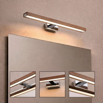 Brilagi - LED Koupelnové osvětlení zrcadla 3v1 WOODY MIRROR LED/12W/230V 60 cm IP44 lesklý chrom/dub třešeň