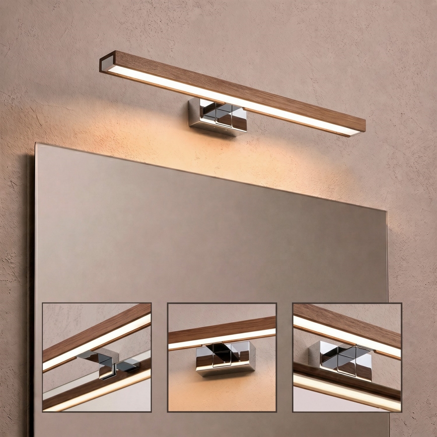 Brilagi - LED Koupelnové osvětlení zrcadla 3v1 WOODY MIRROR LED/12W/230V 60 cm IP44 lesklý chrom/dub třešeň