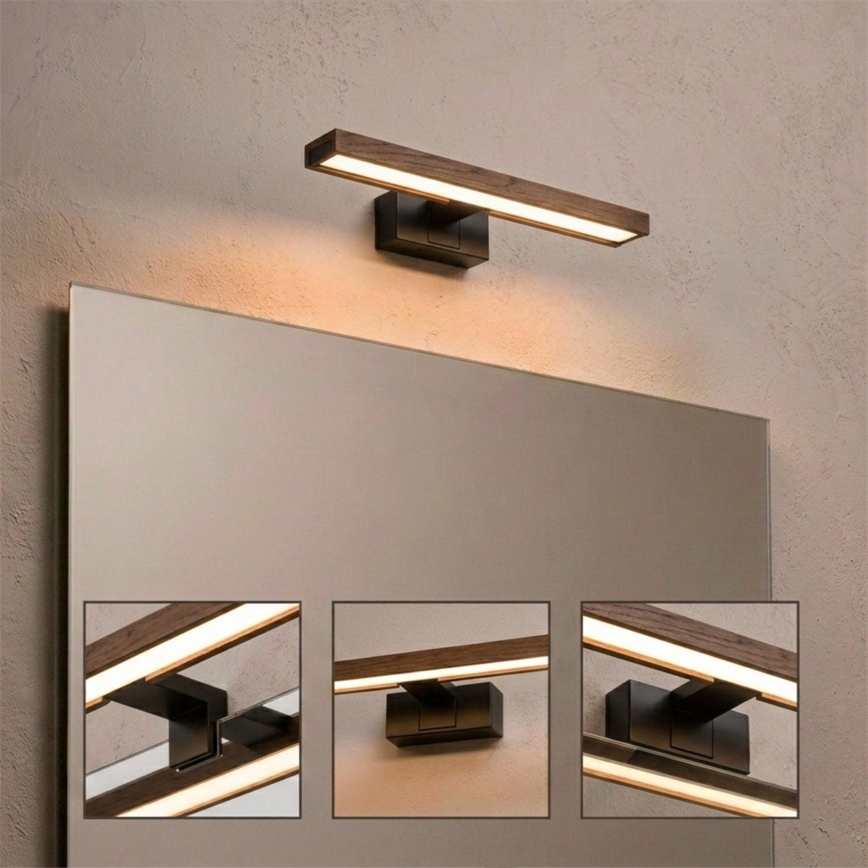Brilagi - LED Koupelnové osvětlení zrcadla 3v1 WOODY MIRROR LED/8W/230V 40 cm IP44 černá/dub ořech