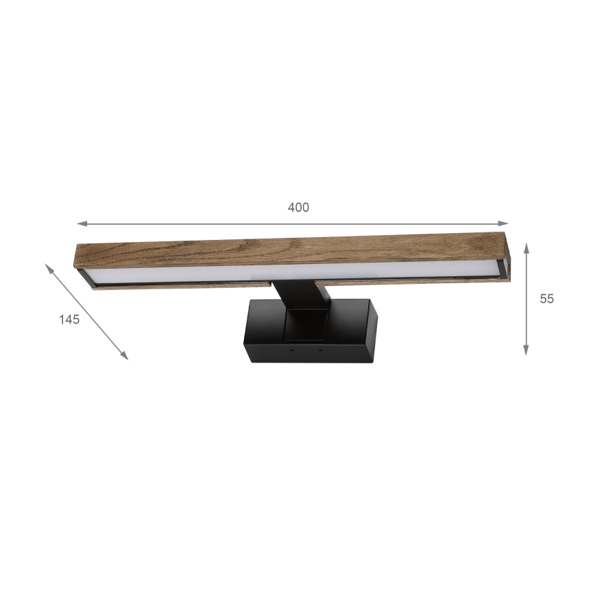 Brilagi - LED Koupelnové osvětlení zrcadla 3v1 WOODY MIRROR LED/8W/230V 40 cm IP44 černá/dub ořech