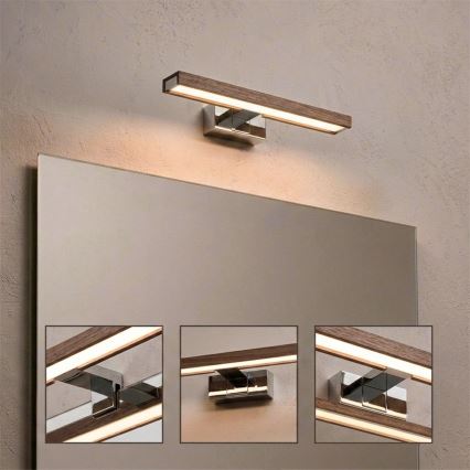 Brilagi - LED Koupelnové osvětlení zrcadla 3v1 WOODY MIRROR LED/8W/230V 40 cm IP44 lesklý chrom/dub ořech