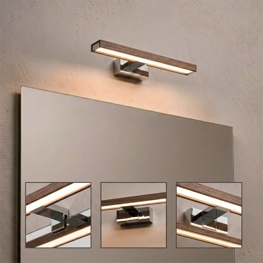 Brilagi - LED Koupelnové osvětlení zrcadla 3v1 WOODY MIRROR LED/8W/230V 40 cm IP44 lesklý chrom/dub ořech