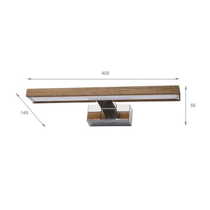 Brilagi - LED Koupelnové osvětlení zrcadla 3v1 WOODY MIRROR LED/8W/230V 40 cm IP44 lesklý chrom/dub ořech