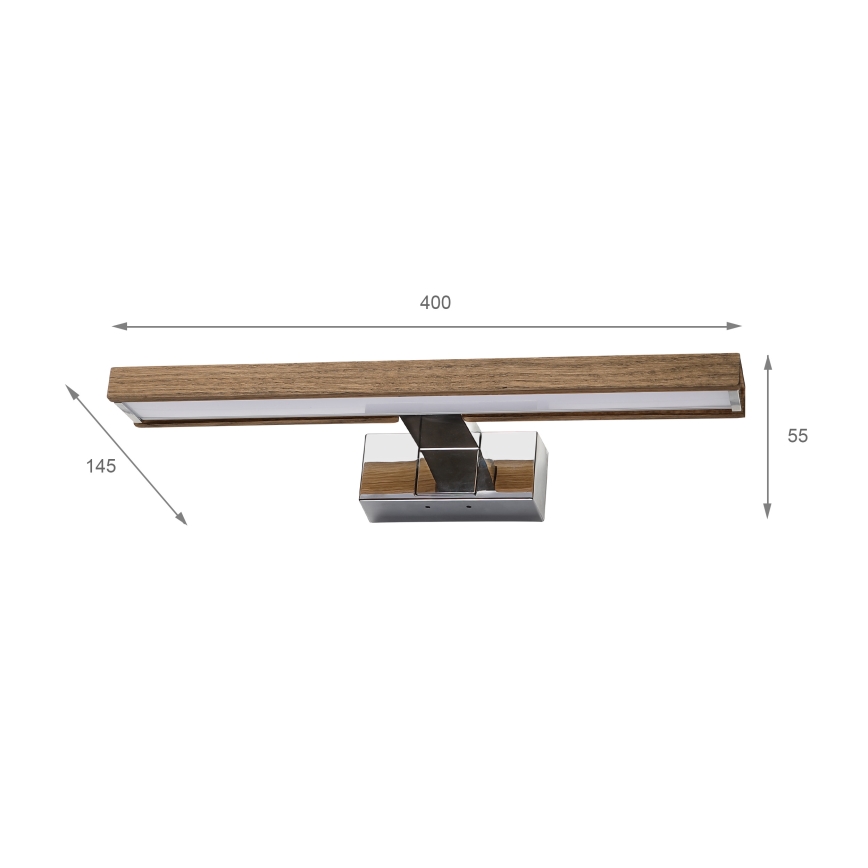 Brilagi - LED Koupelnové osvětlení zrcadla 3v1 WOODY MIRROR LED/8W/230V 40 cm IP44 lesklý chrom/dub ořech