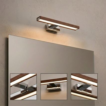 Brilagi - LED Koupelnové osvětlení zrcadla 3v1 WOODY MIRROR LED/8W/230V 40 cm IP44 lesklý chrom/dub třešeň