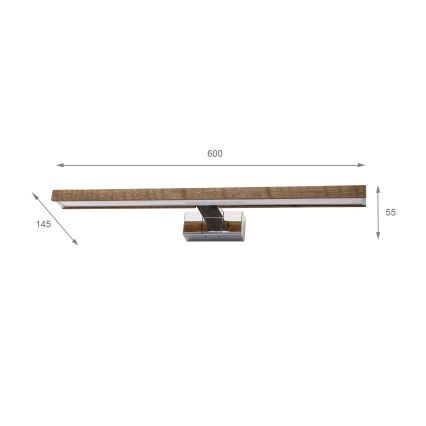 Brilagi - LED Koupelnové osvětlení zrcadla WOODY MIRROR 3v1 LED/12W/230V 60 cm IP44 lesklý chrom/dub ořech