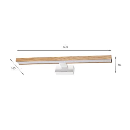Brilagi - LED Koupelnové osvětlení zrcadla 3v1 WOODY MIRROR LED/12W/230V 60 cm IP44 bílá/dub