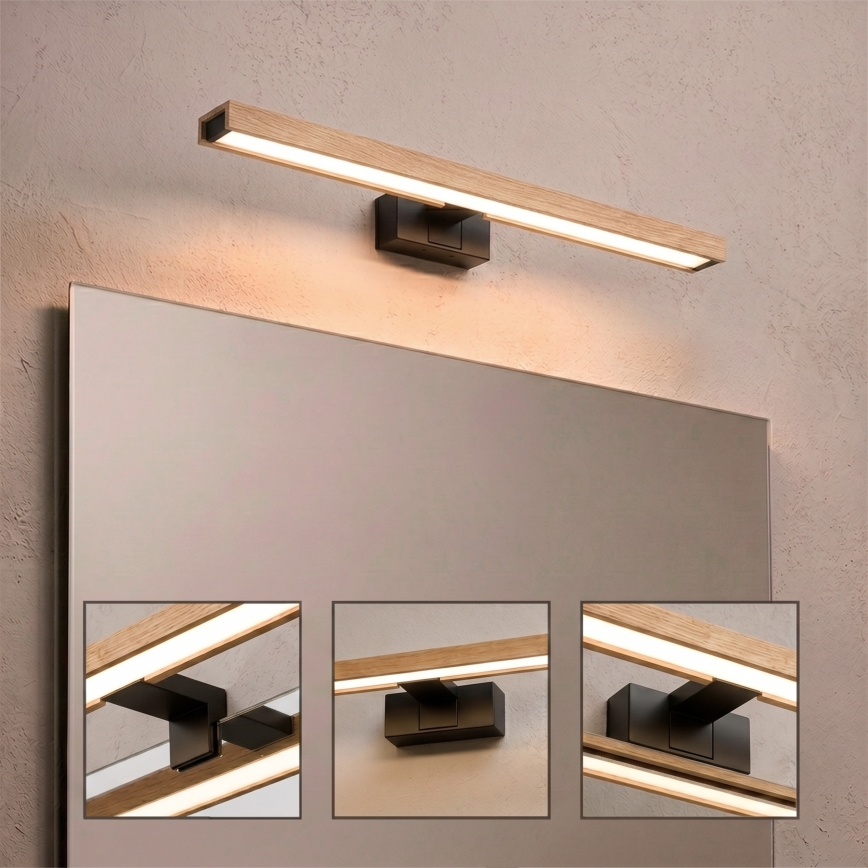 Brilagi - LED Koupelnové osvětlení zrcadla 3v1 WOODY MIRROR LED/12W/230V 60 cm IP44 černá/dub