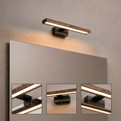 Brilagi - LED Koupelnové osvětlení zrcadla 3v1 WOODY MIRROR LED/8W/230V 40 cm IP44 černá/dub