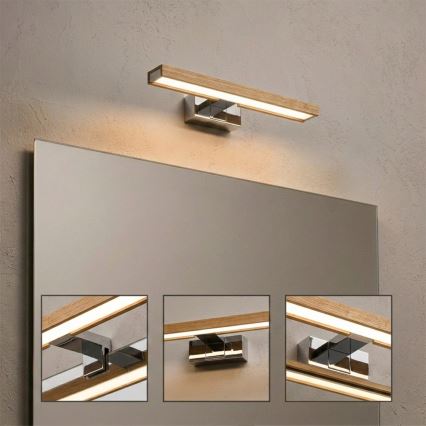 Brilagi - LED Koupelnové osvětlení zrcadla 3v1 WOODY MIRROR LED/8W/230V 40 cm IP44 lesklý chrom/dub