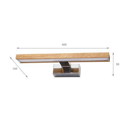 Brilagi - LED Koupelnové osvětlení zrcadla 3v1 WOODY MIRROR LED/8W/230V 40 cm IP44 lesklý chrom/dub