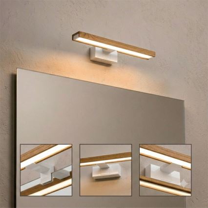 Brilagi - LED Koupelnové osvětlení zrcadla 3v1 WOODY MIRROR LED/8W/230V 40 cm IP44 bílá/dub