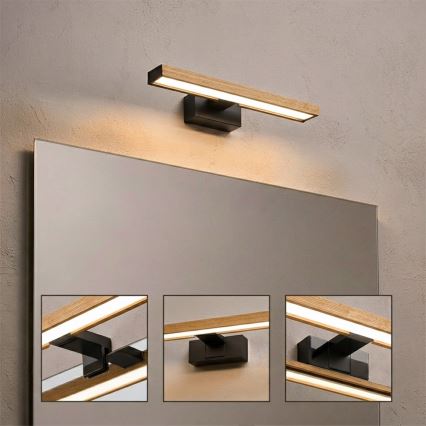 Brilagi - LED Koupelnové osvětlení zrcadla 3v1 WOODY MIRROR LED/8W/230V IP44 černá/dub